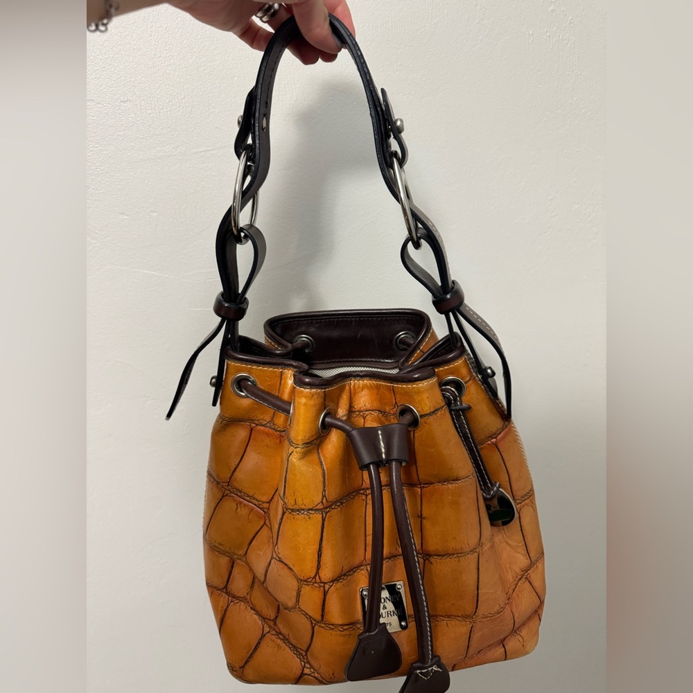Vintage Dooney & Bourke Woven Beige and Dark Brown Handbag - Picture 2 of 14